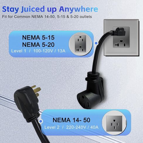 40 AMP J1772/Tesla المستوى 2/1 شاحن EV المحمول مع كابل 25 قدمًا ، 240 فولت NEMA in Saudi Arabia