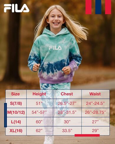Fila Girls Hoodies - Soft Cozy Cotton Blend Tie Dye Pullover Graphic Hoodies for Girls - Casual Fashion Kids Sweatshirts in Saudi Arabia
