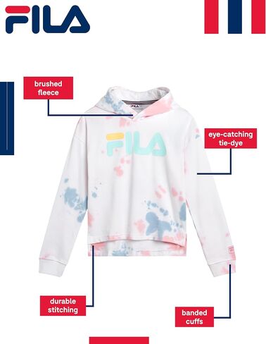Fila Girls Hoodies - Soft Cozy Cotton Blend Tie Dye Pullover Graphic Hoodies for Girls - Casual Fashion Kids Sweatshirts in Saudi Arabia