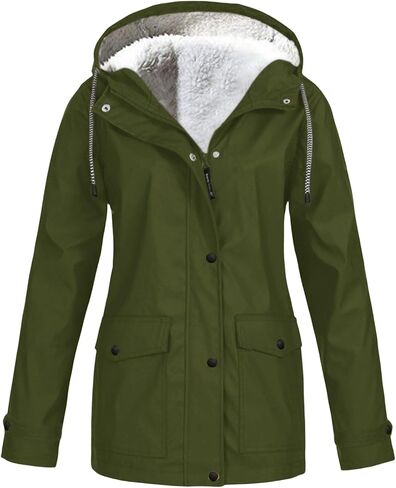 Fleece Lined Rain Jacket Women Fall Winter Warm Rain Coats Outdoor Waterproof Hooded Raincoat Windproof Windbreaker in Saudi Arabia