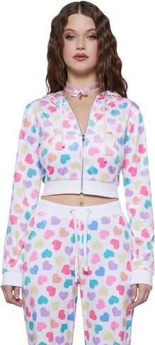 Dolls Kill Loyal Maneater Velour Track Jacket by Sugar Thrillz – Cropped Heart Print Zip-Up Jacket in Saudi Arabia