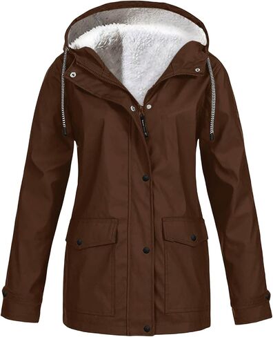Fleece Lined Rain Jacket Women Fall Winter Warm Rain Coats Outdoor Waterproof Hooded Raincoat Windproof Windbreaker in Saudi Arabia