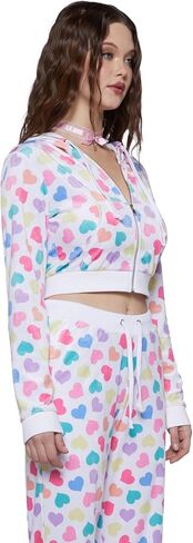 Dolls Kill Loyal Maneater Velour Track Jacket by Sugar Thrillz – Cropped Heart Print Zip-Up Jacket in Saudi Arabia