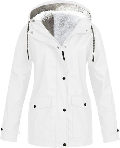 Fleece Lined Rain Jacket Women Fall Winter Warm Rain Coats Outdoor Waterproof Hooded Raincoat Windproof Windbreaker in Saudi Arabia