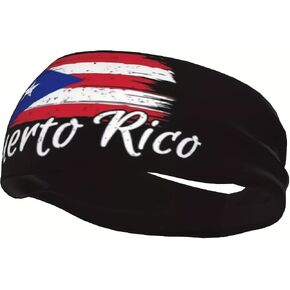 Puerto Rico Flag Headband with Distressed Design, Black Puerto Rican Pride Sports Sweatband for Men & Women, Stretchy Moisture-Wicking Athletic Hairband for Running, Yoga, Gym & Outdoor Activities in Kuwait