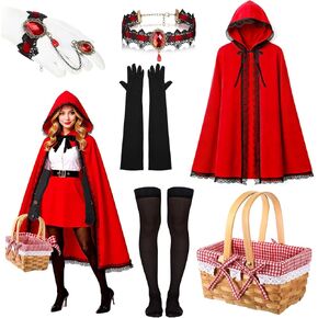 8 PCS Red Riding Cloak Cloak Case Cloak Cape مع سلة للنساء الهالوين اللباس القوطية in Kuwait