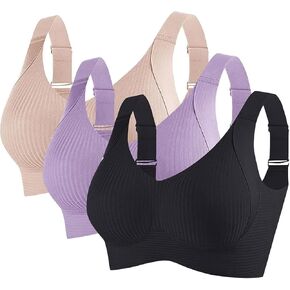 3 Pcs Seamless Bras for Women Full Support Push Up Ribbed Wireless Bra Solid Plus Size Everyday Bras 2025 in Saudi Arabia
