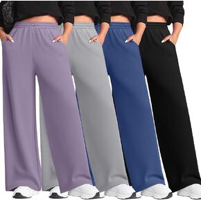 4 Pack Women Plus Size Sweatpants Wide Leg Baggy High Waist Yoga Pants Loose Lounge Palazzo Pants with Pocket in Kuwait