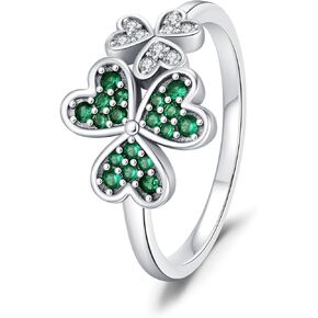 925 Sterling Silver Leaf Clover Dainty Inlaid Zircon Ring for Women Fashion Lucky Four Leaf Love Promise Rings Stainless Steel Wedding Band Promise Ring Jewelry Birthday Gifts for Women Size 6-8 in Kuwait