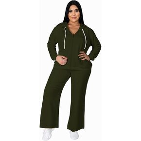 Women's Plus Size Two Piece Outfits Sweatsuits Sets Long Sleeve Full Zipper Hoodies Wide Leg Pants Tracksuit Sets in Kuwait