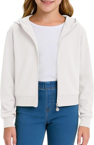 Girls Fashion Zip Up Hoodies Kids Cute Crop Sweatshirts Teen Trendy Preppy Jackets Clothes in Kuwait
