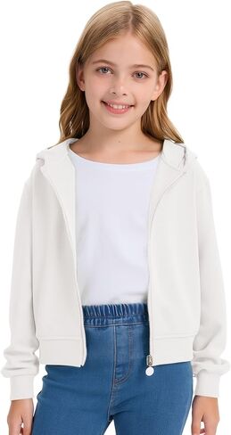 Girls Fashion Zip Up Hoodies Kids Cute Crop Sweatshirts Teen Trendy Preppy Jackets Clothes in Kuwait