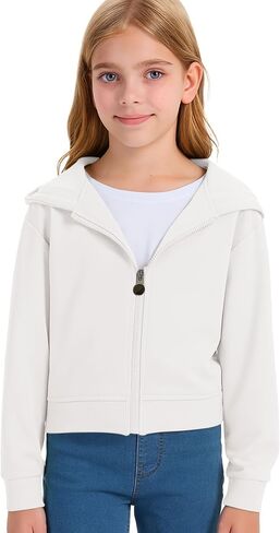Girls Fashion Zip Up Hoodies Kids Cute Crop Sweatshirts Teen Trendy Preppy Jackets Clothes in Kuwait