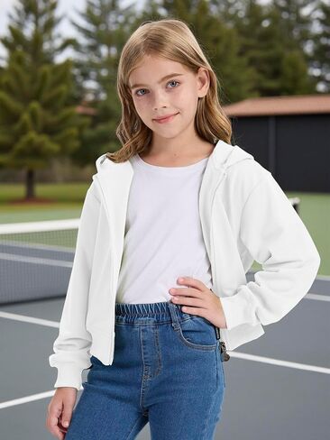 Girls Fashion Zip Up Hoodies Kids Cute Crop Sweatshirts Teen Trendy Preppy Jackets Clothes in Kuwait