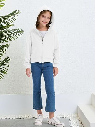 Girls Fashion Zip Up Hoodies Kids Cute Crop Sweatshirts Teen Trendy Preppy Jackets Clothes in Kuwait