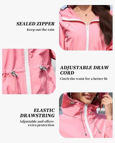 Century Star Womens Rain Jacket with Hood Packable Lightweight Raincoats for Women Waterproof Long Rain Coat Windbreaker in Saudi Arabia