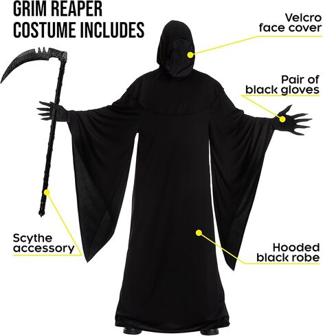 Morph Grim Reaper Costume For Men With Scythe, Adult Grim Reaper Robe, Spooky Halloween Costumes For Men in Saudi Arabia