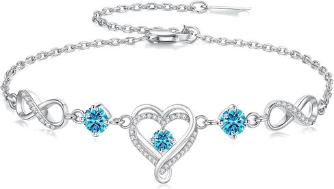 Mkhhy Infinity Heart Birthstone Bracelets for Women Wife S925 Sterling Silver Anniversary Birthday Gift Ideas for Wife Girlfriend Her Presents for Mom Daughters in Saudi Arabia