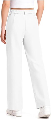 Girls Uniform Pants High Elastic Waisted Stretchy Long Slack Pant Formal Wide Leg Loose Fit Straight Dresses Trousers in Kuwait