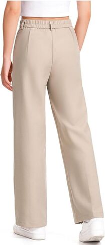 Girls Uniform Pants High Elastic Waisted Stretchy Long Slack Pant Formal Wide Leg Loose Fit Straight Dresses Trousers in Kuwait