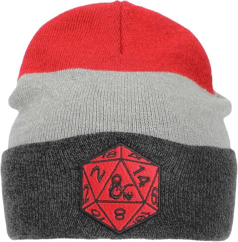 قبعة صغيرة محبوكة بشعار لعبة Dungeons and Dragons مخططة باللون الأحمر المطرز لفصل الشتاء in Kuwait