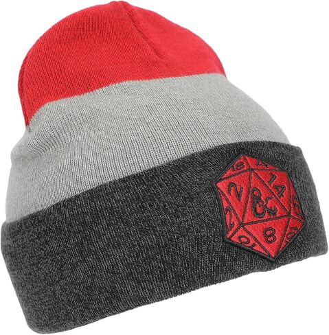 قبعة صغيرة محبوكة بشعار لعبة Dungeons and Dragons مخططة باللون الأحمر المطرز لفصل الشتاء in Kuwait
