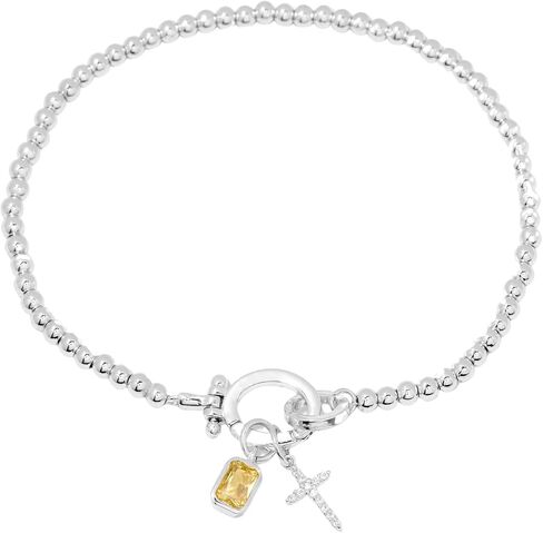 Josephine Cross Birthstone Bracelet - Hypoallergenic 14K Gold-Plated or Rhodium- Plated Sterling Silver with Sparkling Cubic Zirconia Stones - Women's Everyday Bracelets - Gifts for Mom in Kuwait