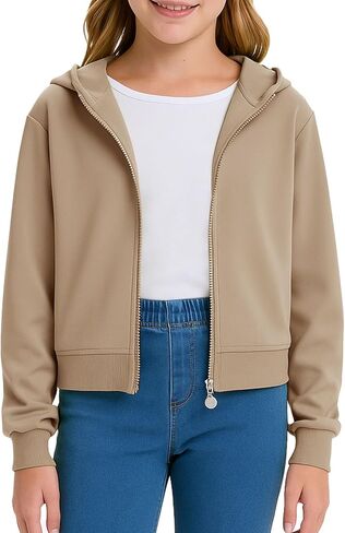 Girls Fashion Zip Up Hoodies Kids Cute Crop Sweatshirts Teen Trendy Preppy Jackets Clothes in Kuwait