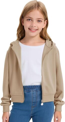 Girls Fashion Zip Up Hoodies Kids Cute Crop Sweatshirts Teen Trendy Preppy Jackets Clothes in Kuwait