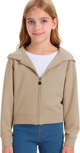 Girls Fashion Zip Up Hoodies Kids Cute Crop Sweatshirts Teen Trendy Preppy Jackets Clothes in Kuwait