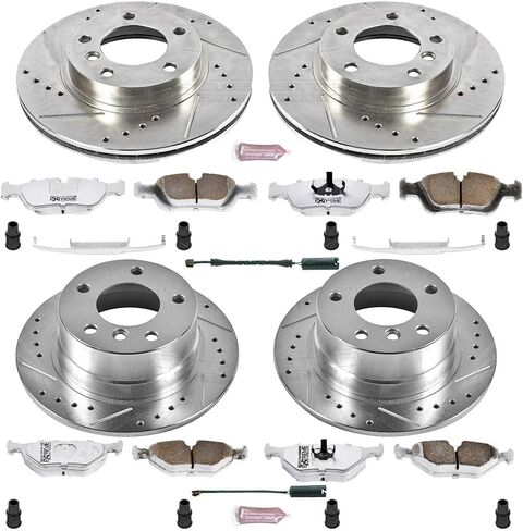 Power Stop K500-26 الأمامي والخلفي Z26 ألياف الكربون الفرامل مع مجموعة دوارات الفرامل المحفورة والوقوف وأسلاك المستشعر الأمامية الواحدة و 1 الخلفي لـ BMW Z3 1997-2002 [نموذج محدد] in Saudi Arabia