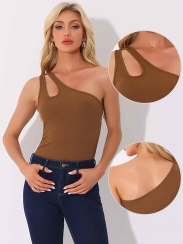 قميص Allegra K Leotard للسيدات بكتف واحد ومتماسك ومضلع ومقاس نحيف بدون أكمام in Saudi Arabia