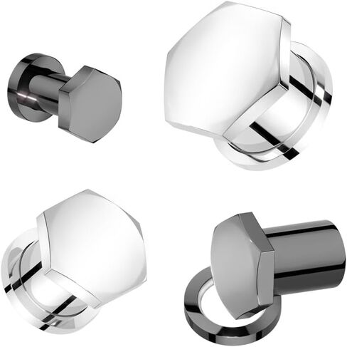 Pierced Owl 316L Stainless Steel Hexagon Shaped Single Flare Plugs with Metal Ring, Sold as a Pair in Saudi Arabia