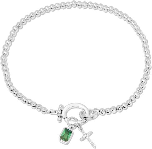 Josephine Cross Birthstone Bracelet - Hypoallergenic 14K Gold-Plated or Rhodium- Plated Sterling Silver with Sparkling Cubic Zirconia Stones - Women's Everyday Bracelets - Gifts for Mom in Kuwait