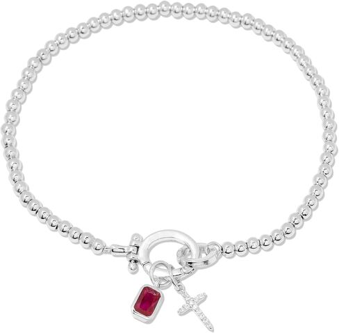 Josephine Cross Birthstone Bracelet - Hypoallergenic 14K Gold-Plated or Rhodium- Plated Sterling Silver with Sparkling Cubic Zirconia Stones - Women's Everyday Bracelets - Gifts for Mom in Kuwait