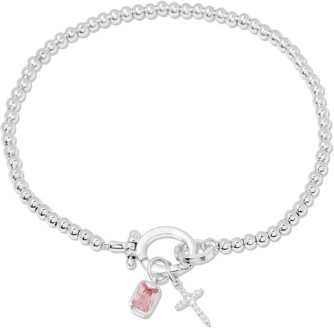 Josephine Cross Birthstone Bracelet - Hypoallergenic 14K Gold-Plated or Rhodium- Plated Sterling Silver with Sparkling Cubic Zirconia Stones - Women's Everyday Bracelets - Gifts for Mom in Kuwait