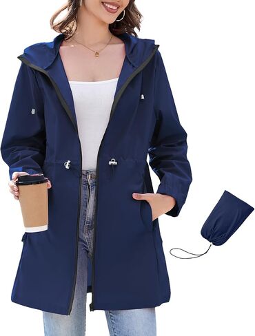 Century Star Womens Rain Jacket with Hood Packable Lightweight Raincoats for Women Waterproof Long Rain Coat Windbreaker in Saudi Arabia