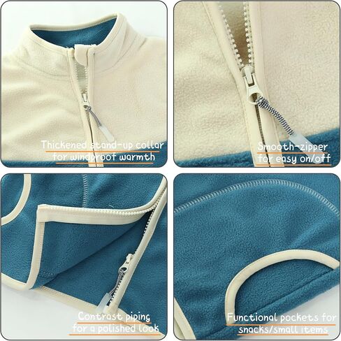 سترة الصوف القطبية للأولاد والأطفال الصوفي ، سحاب كامل سحاب الإغلاق بلا أكمام دافئة شتاء سقو in Kuwait