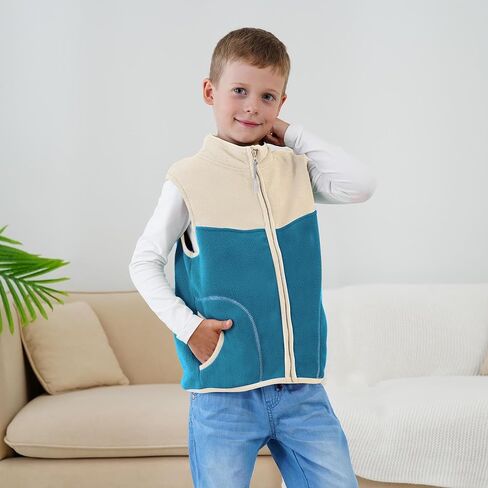 سترة الصوف القطبية للأولاد والأطفال الصوفي ، سحاب كامل سحاب الإغلاق بلا أكمام دافئة شتاء سقو in Kuwait