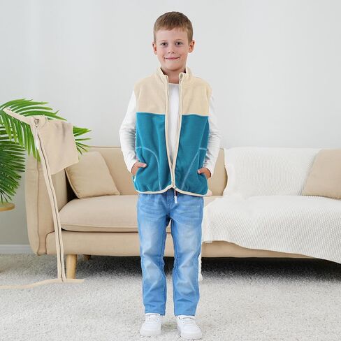 سترة الصوف القطبية للأولاد والأطفال الصوفي ، سحاب كامل سحاب الإغلاق بلا أكمام دافئة شتاء سقو in Kuwait