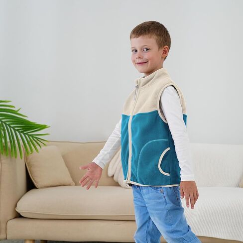 سترة الصوف القطبية للأولاد والأطفال الصوفي ، سحاب كامل سحاب الإغلاق بلا أكمام دافئة شتاء سقو in Kuwait