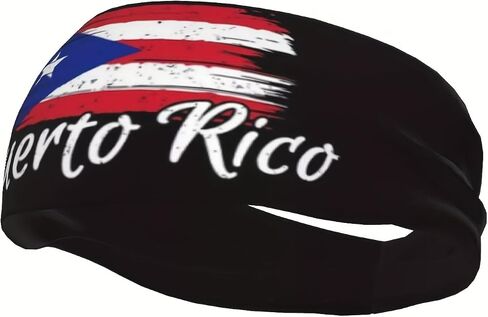 Puerto Rico Flag Headband with Distressed Design, Black Puerto Rican Pride Sports Sweatband for Men & Women, Stretchy Moisture-Wicking Athletic Hairband for Running, Yoga, Gym & Outdoor Activities in Saudi Arabia