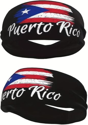 Puerto Rico Flag Headband with Distressed Design, Black Puerto Rican Pride Sports Sweatband for Men & Women, Stretchy Moisture-Wicking Athletic Hairband for Running, Yoga, Gym & Outdoor Activities in Saudi Arabia