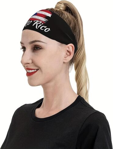 Puerto Rico Flag Headband with Distressed Design, Black Puerto Rican Pride Sports Sweatband for Men & Women, Stretchy Moisture-Wicking Athletic Hairband for Running, Yoga, Gym & Outdoor Activities in Saudi Arabia