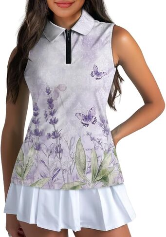 Suobstales Womens Golf Shirt Sleeveless Zip Up Polo Shirts for Women Lightweight Collared Tennis Shirs Athletic Tank Top in Saudi Arabia