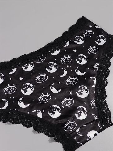 Gothic Halloween Underwear Set, 4-Pack Women's Lace Briefs with Pumpkin & Moon Print, Black & Purple in Saudi Arabia