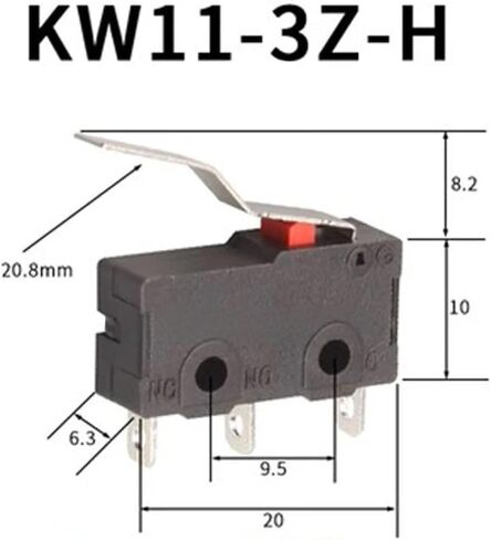 Micro Limit Switch, KW11-3Z, 5A 250VAC, NO/NC, Roller Arc Lever, 10 Pack (KW11-3Z-B-1) in Saudi Arabia