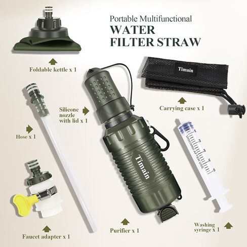 Timain Portable Personal Water Filter Straw,Water Purifier Survival Gear for Emergency Preparedness,Outdoor Activities,Travel,Camping, Hiking,Fishing,Hunting. in Saudi Arabia