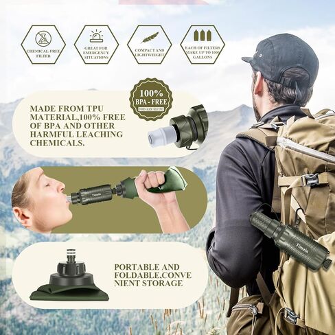 Timain Portable Personal Water Filter Straw,Water Purifier Survival Gear for Emergency Preparedness,Outdoor Activities,Travel,Camping, Hiking,Fishing,Hunting. in Saudi Arabia