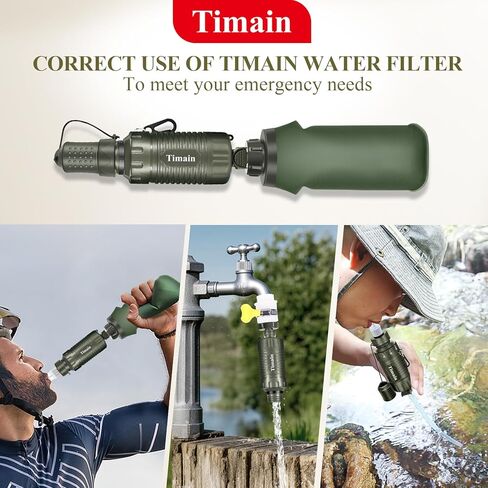 Timain Portable Personal Water Filter Straw,Water Purifier Survival Gear for Emergency Preparedness,Outdoor Activities,Travel,Camping, Hiking,Fishing,Hunting. in Saudi Arabia